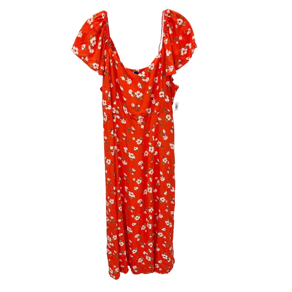 NEW Old Navy Floral Smocked Back Midi Dress XL Orange Red Flutter Sleeve NWT